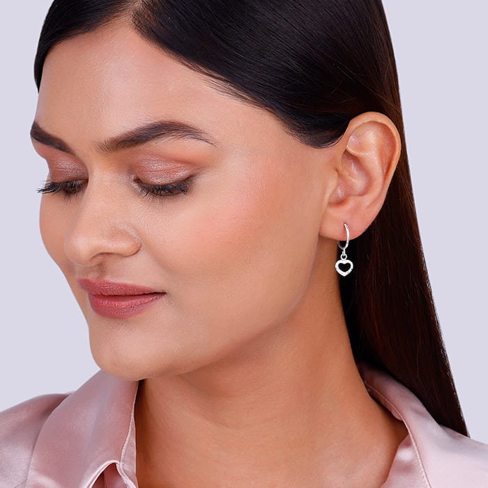 Silver Small Heart Drop Earrings - Image 3